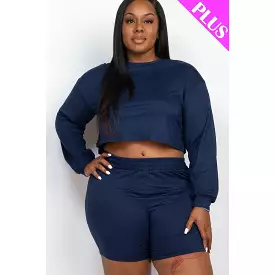 Plus Size Cozy Crop Top And Shorts Set