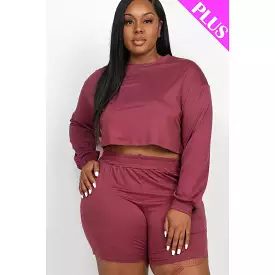 Plus Size Cozy Crop Top And Shorts Set