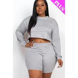 Plus Size Cozy Crop Top And Shorts Set