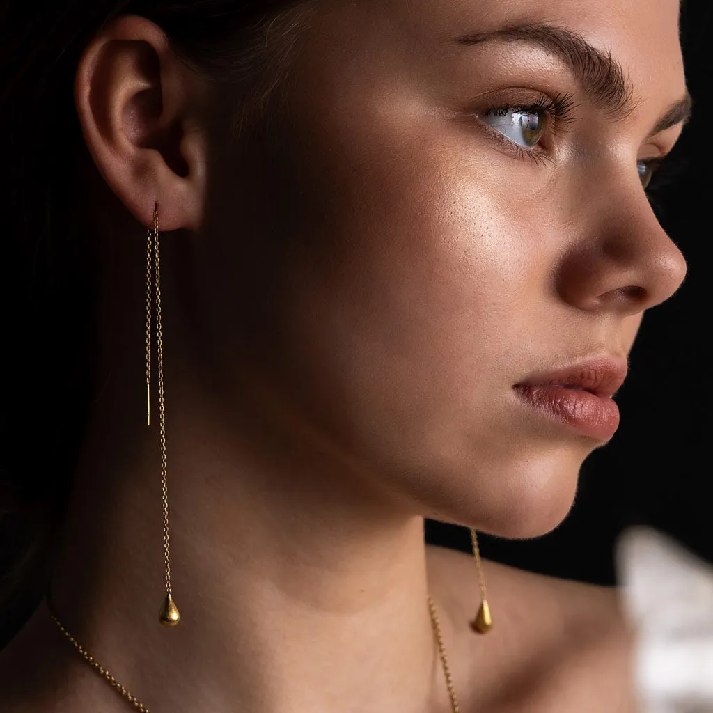 Pod Droplet Threader Earrings - Brass