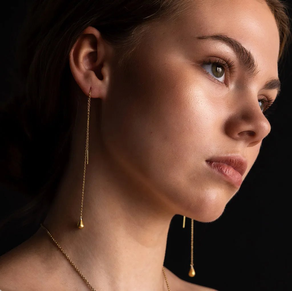 Pod Droplet Threader Earrings - Brass