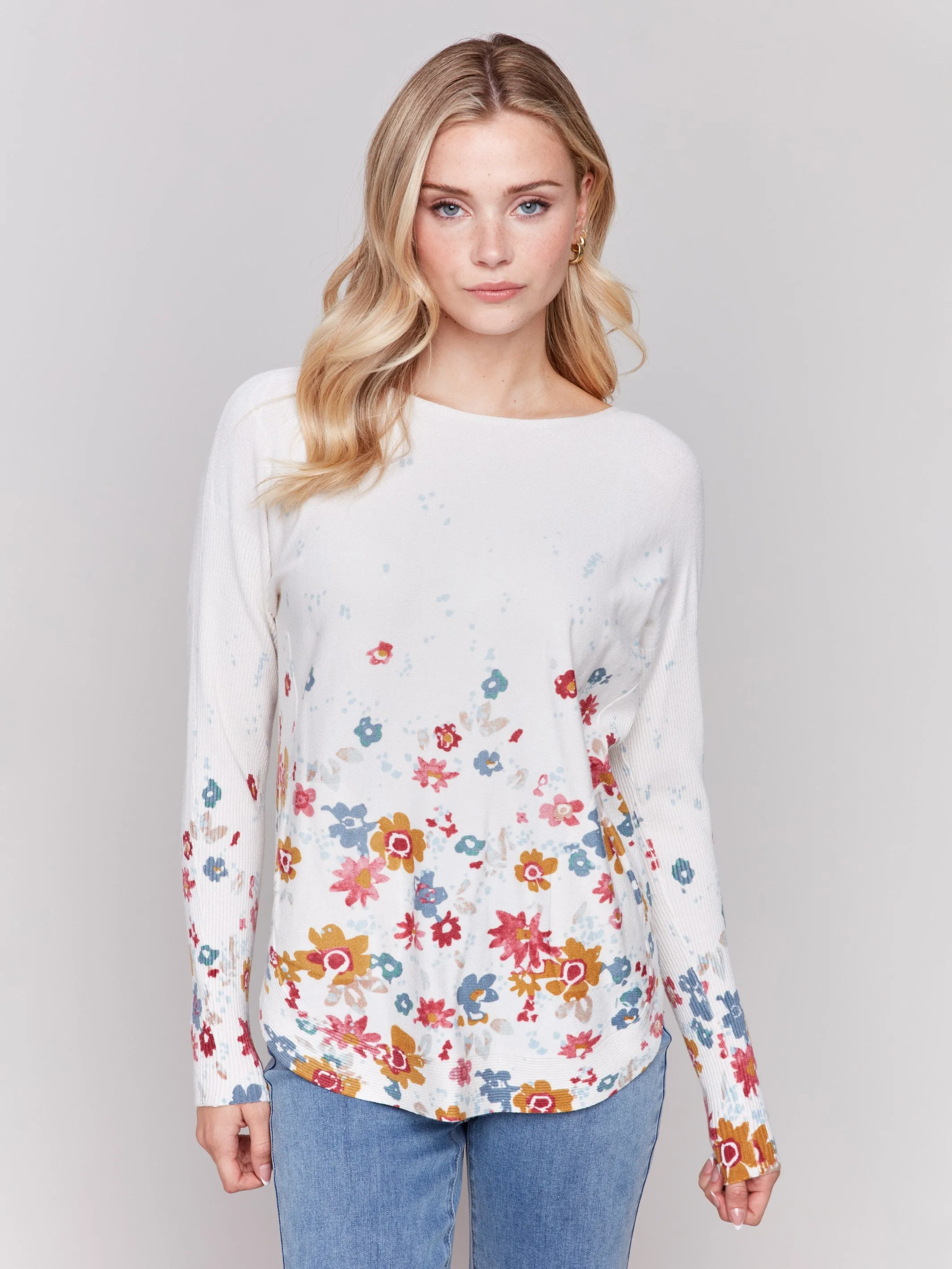 Printed Plush Knit Sweater - Floral