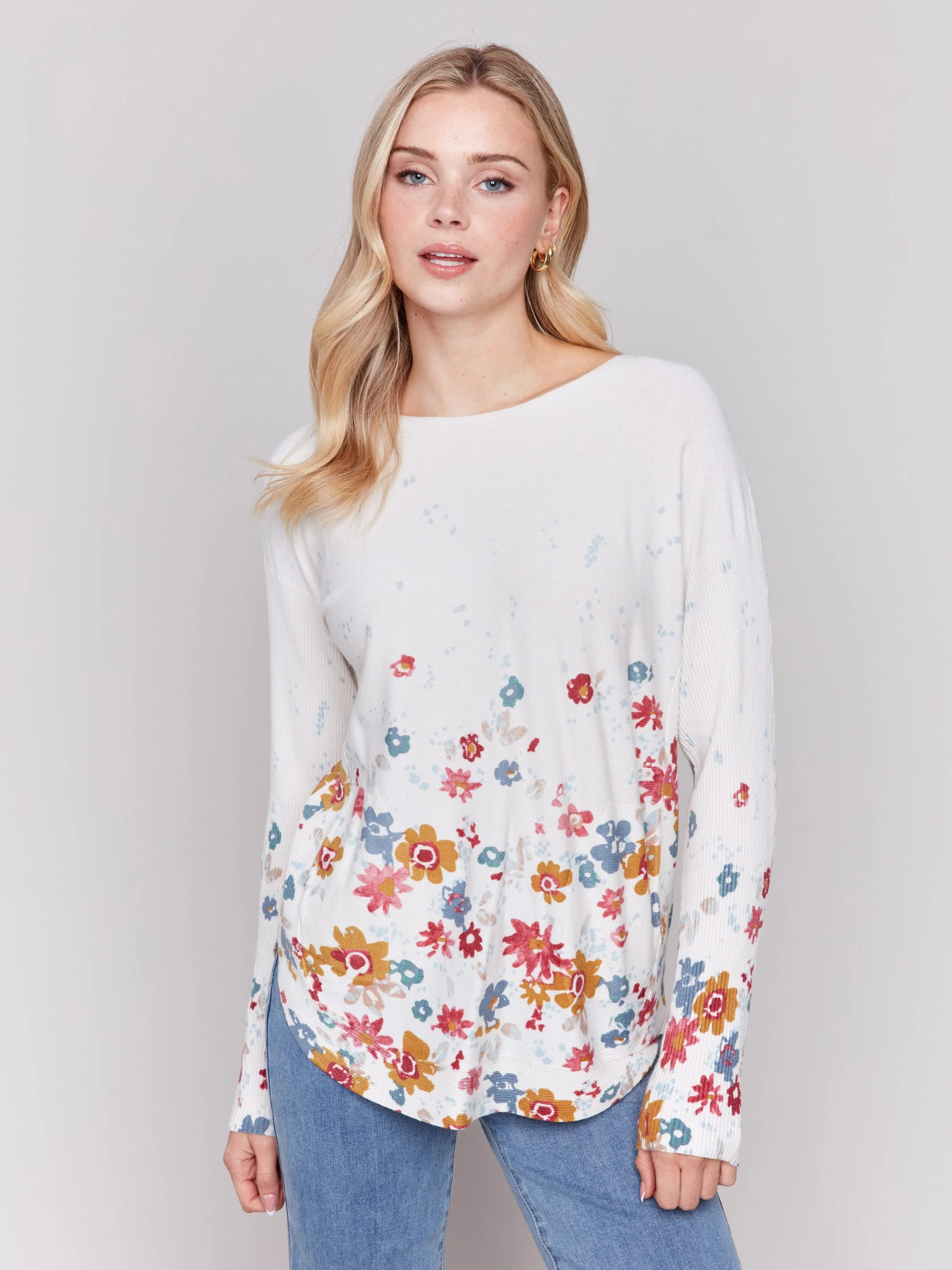 Printed Plush Knit Sweater - Floral