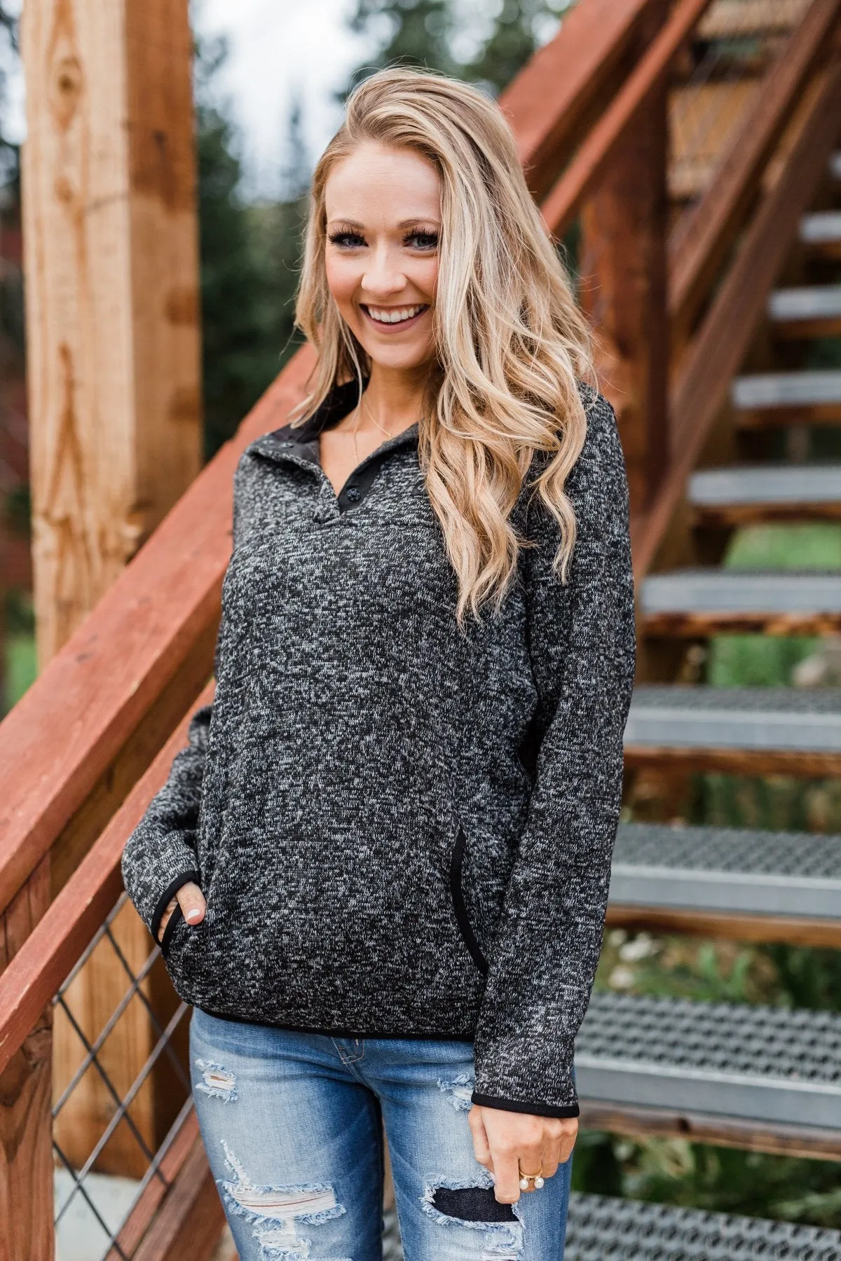 Pulse Exclusive Quarter Button Pullover- Charcoal