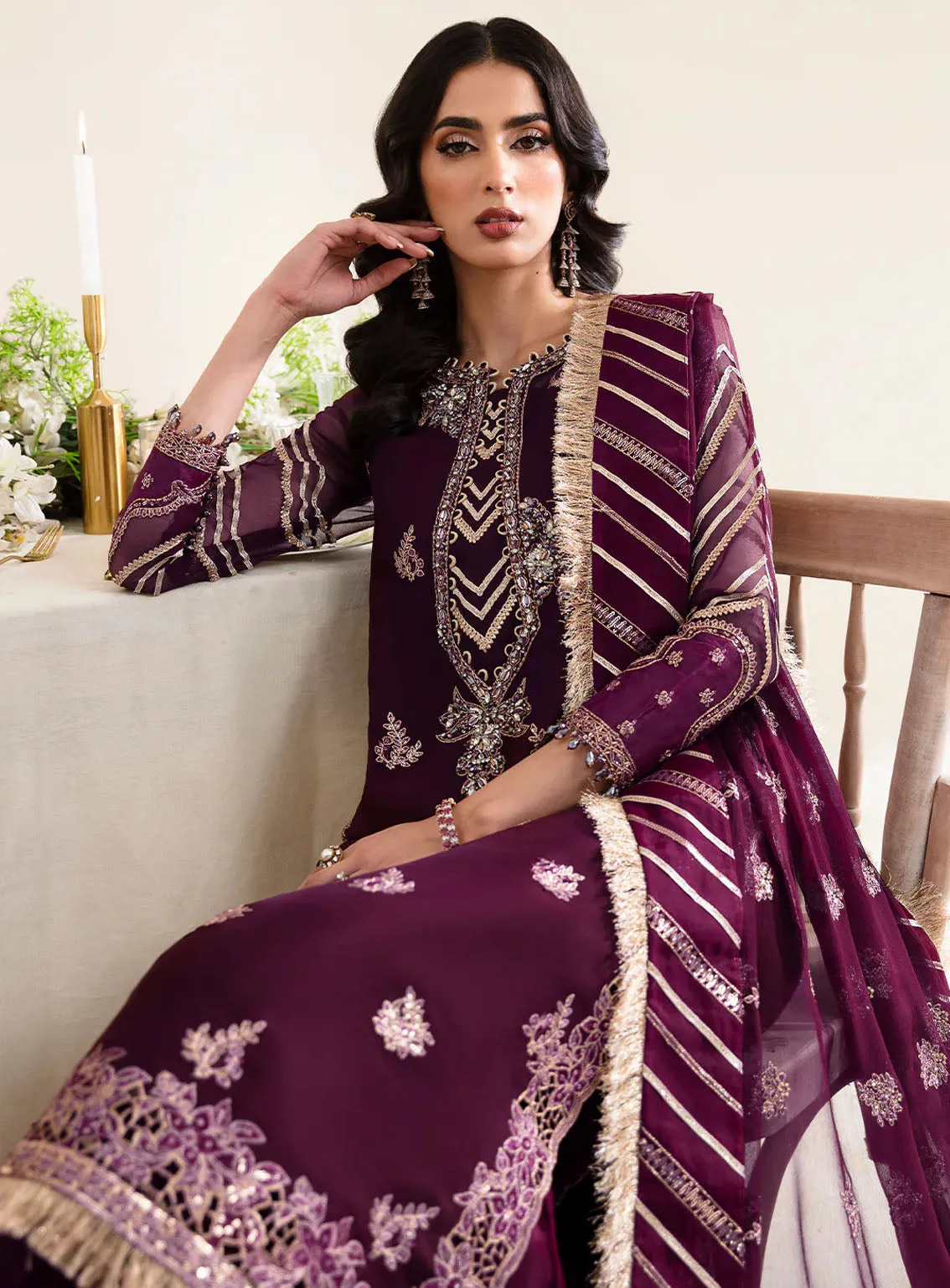 Reena By Alizeh Handcrafted Wedding Edit Chiffon 3 Piece Unstitched Suit ALZ24R AF-HM-4019 LAUREL