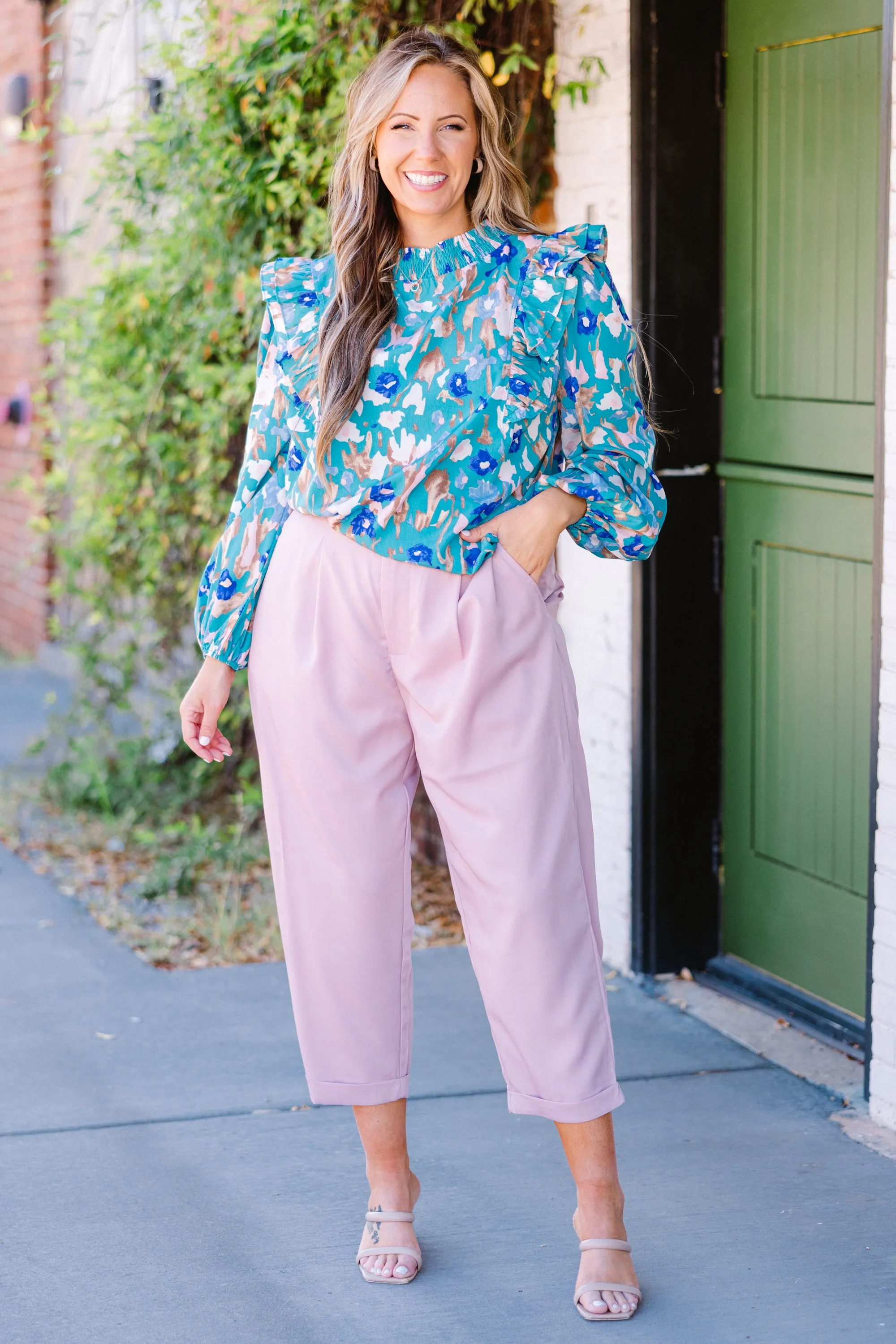 Remarkably Ruffled Top, Teal