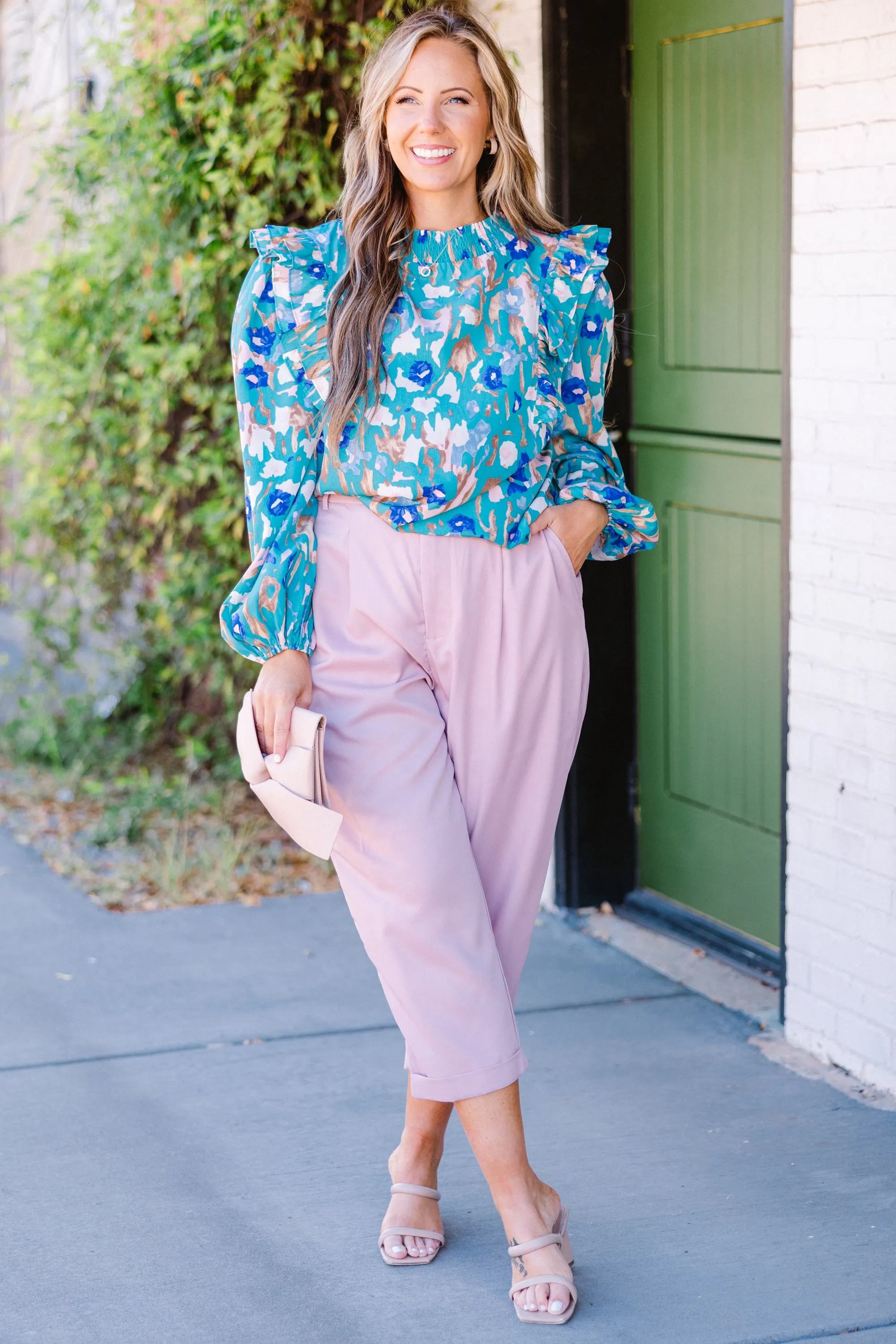 Remarkably Ruffled Top, Teal