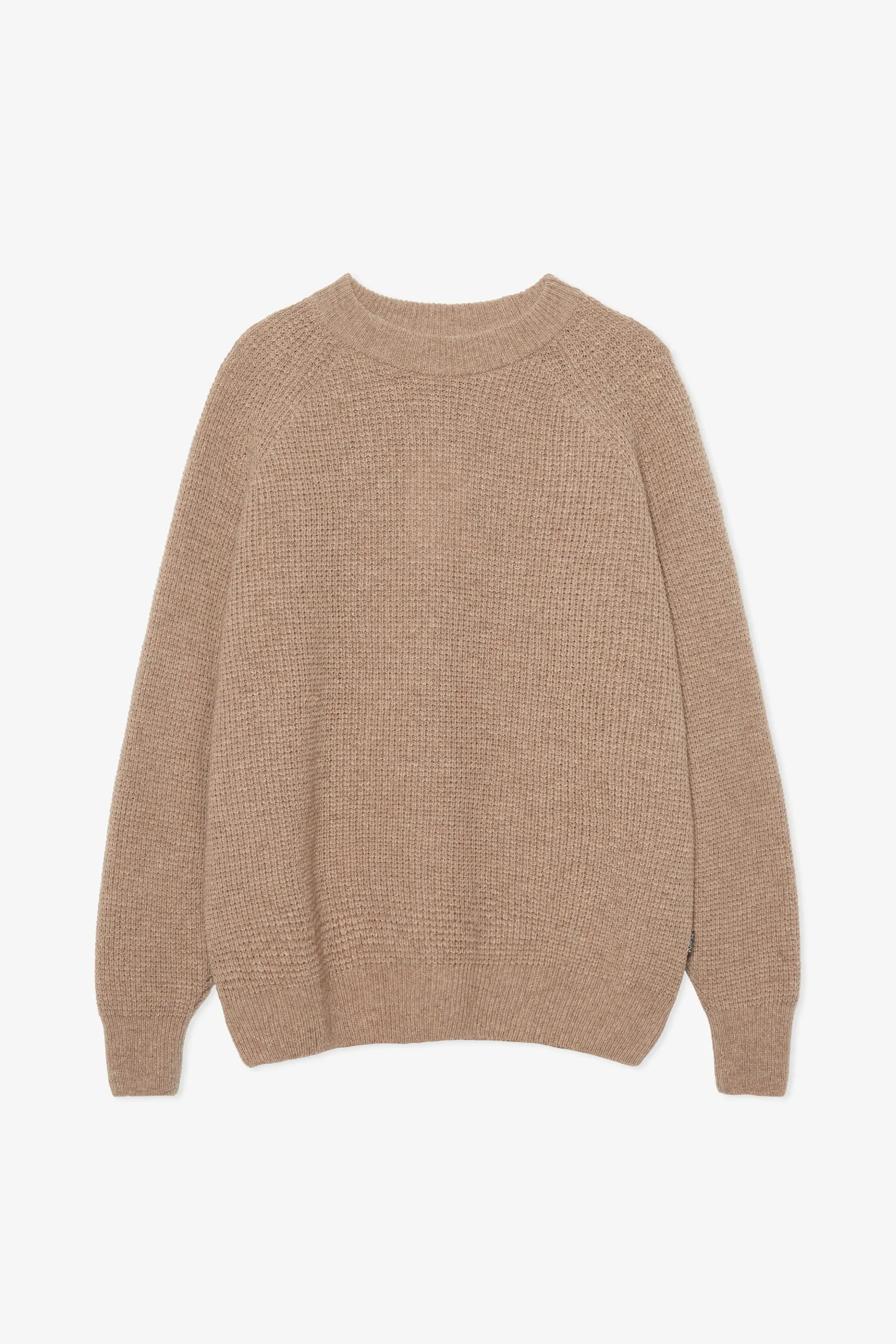 RIBBED BEIGE WOOL KNIT SWEATER