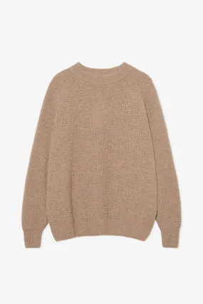 RIBBED BEIGE WOOL KNIT SWEATER