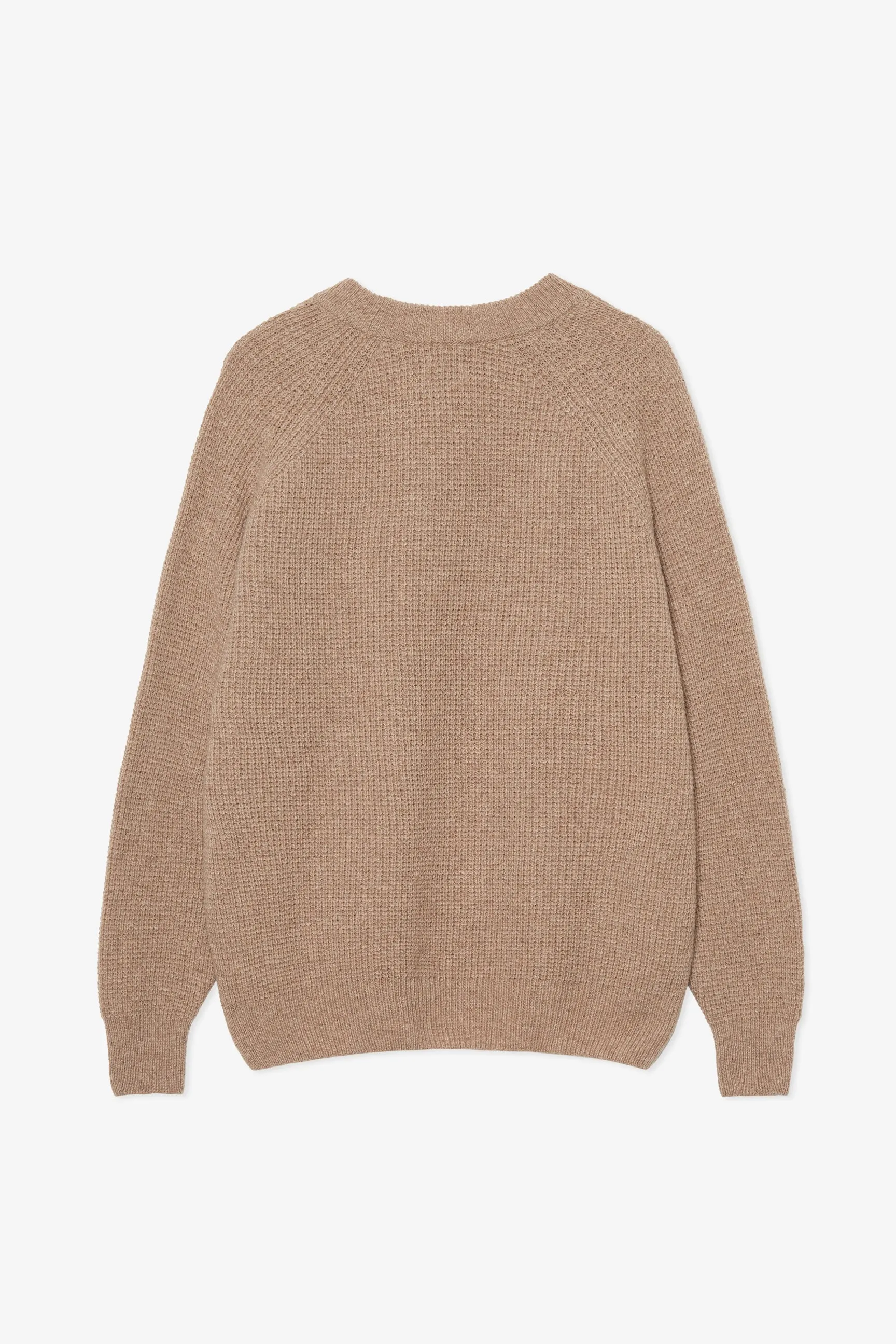 RIBBED BEIGE WOOL KNIT SWEATER