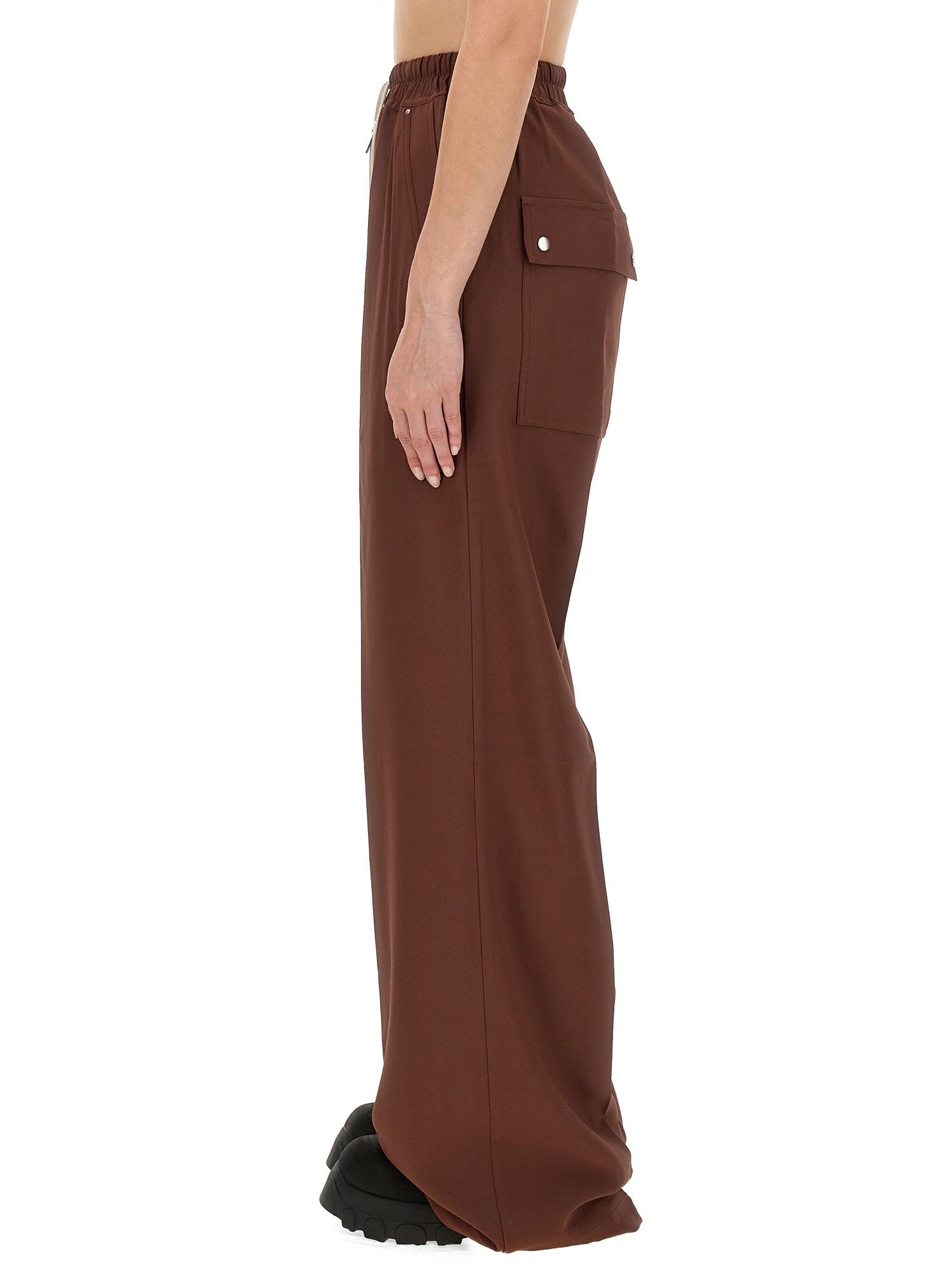 RICK OWENS    VISCOSE BLEND WIDE LEG PANTS