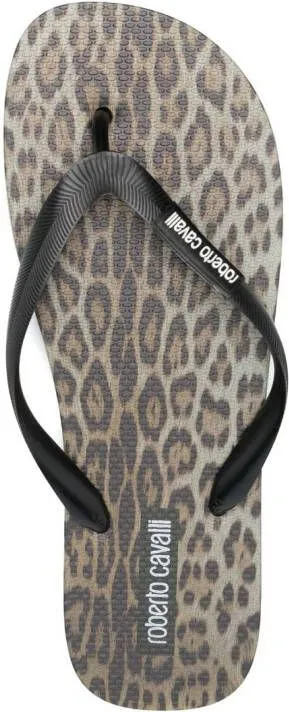 Roberto Cavalli animal-print logo flip flops Black