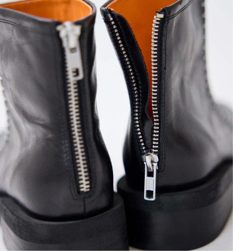 Rocket Square Toe Boots with Topstitch Detail | Black