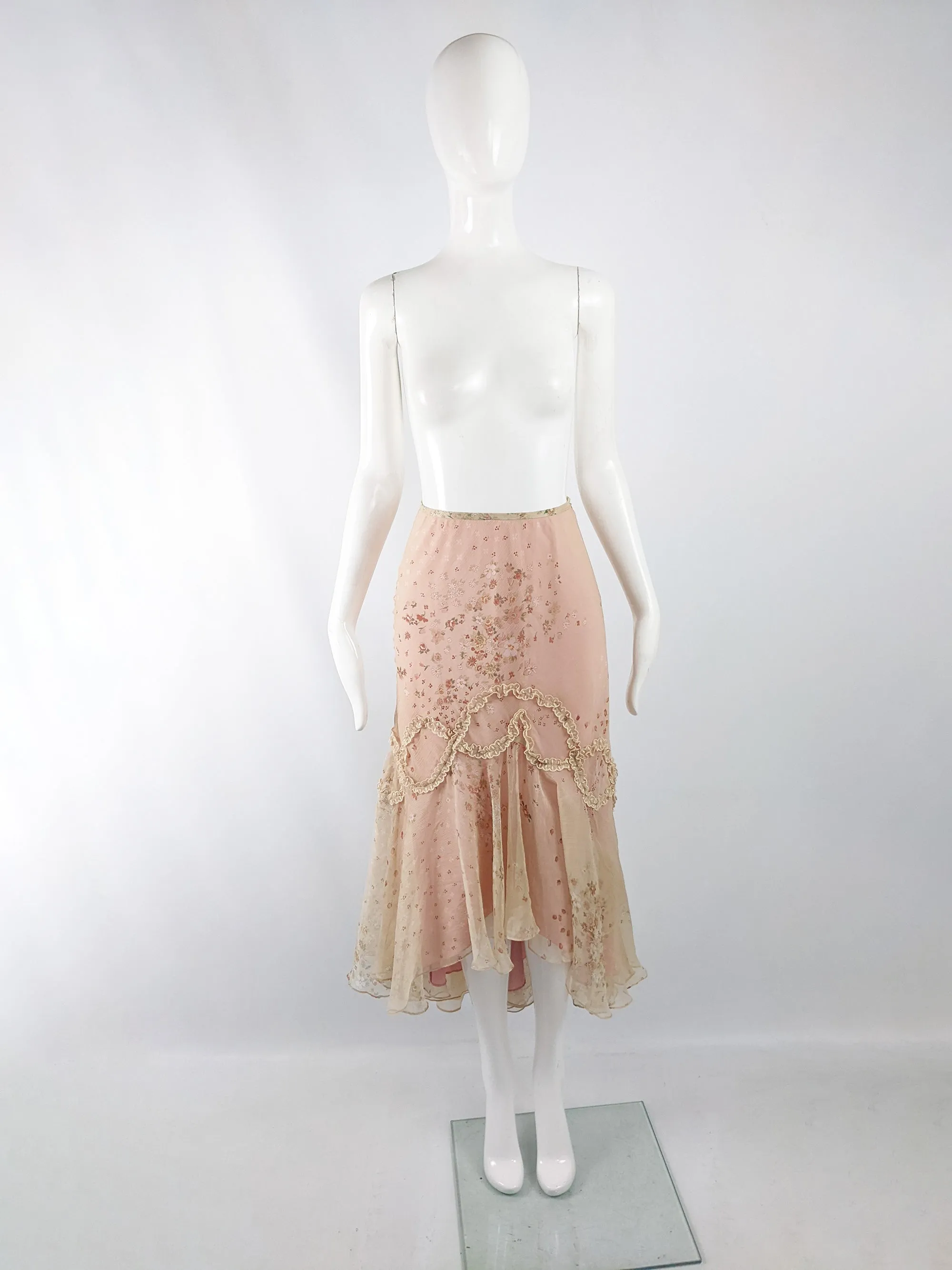 Ronit Zilkha Vintage Cream Silk Chiffon & Pink Fairy Skirt, 2000s