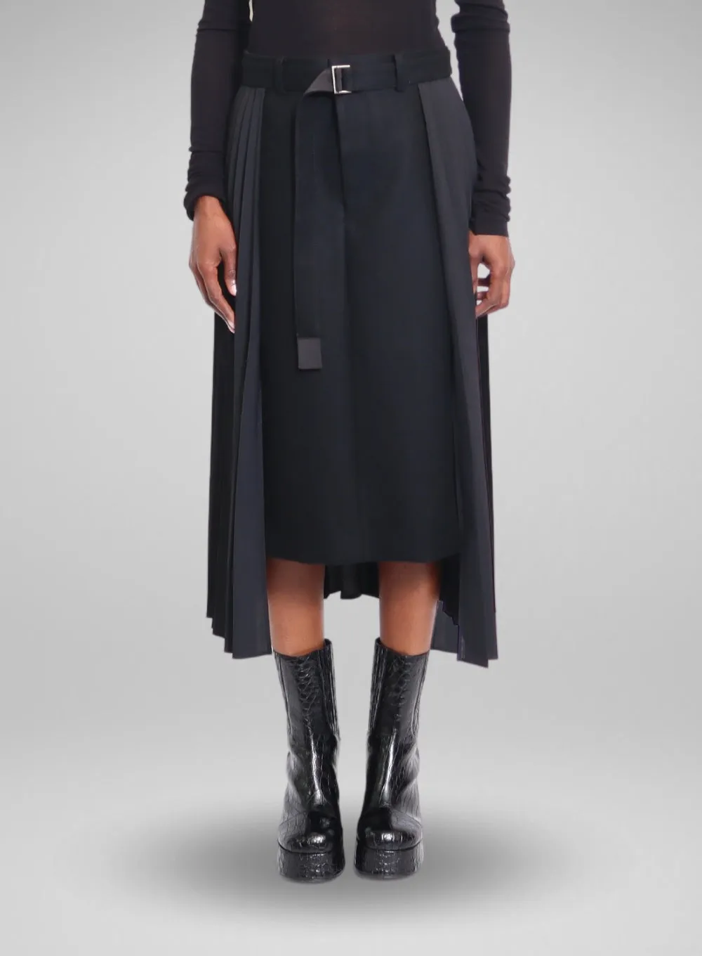 SACAI | Suiting x Wool Melton Skirt With Pleating