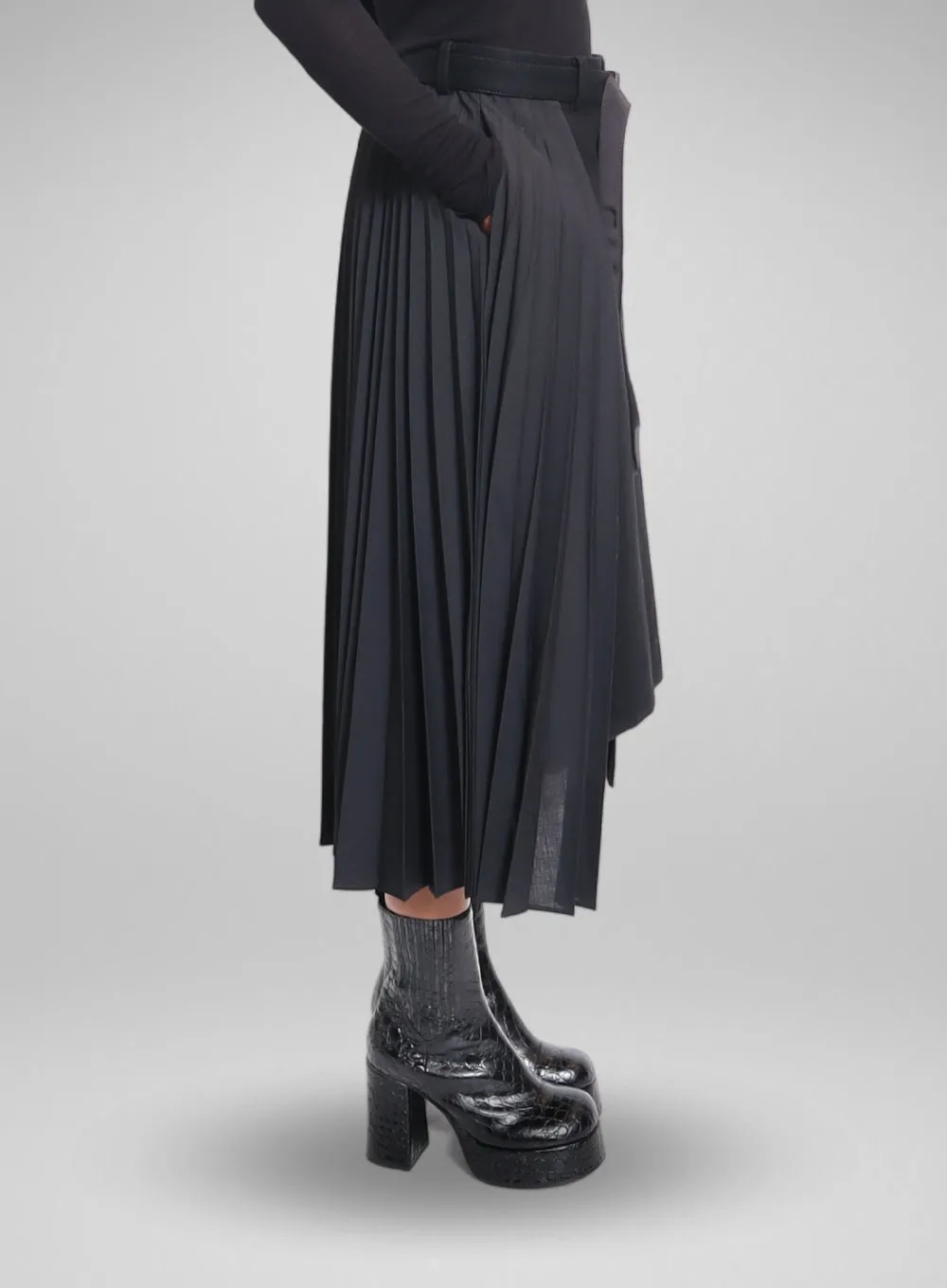 SACAI | Suiting x Wool Melton Skirt With Pleating