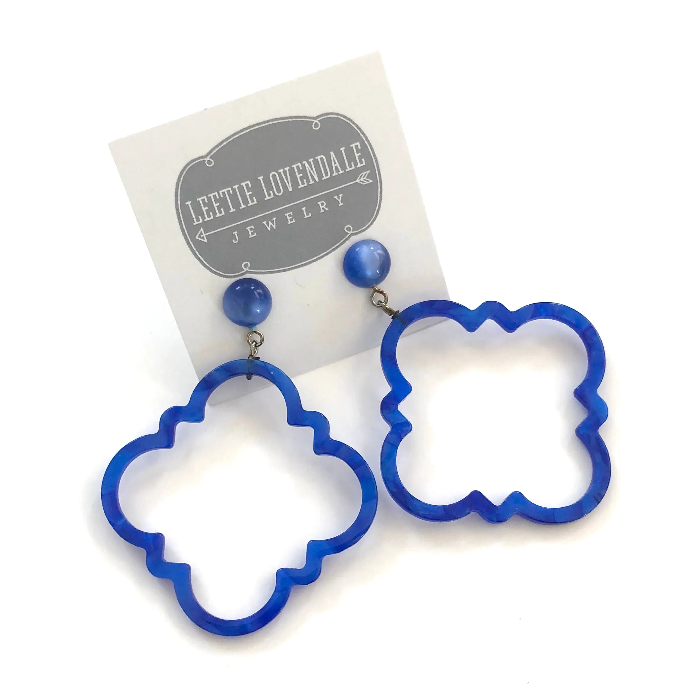 Sapphire Blue Marbled Quatrefoil Earrings