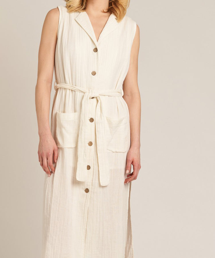 Sleeveless Button Down Dress - Off White