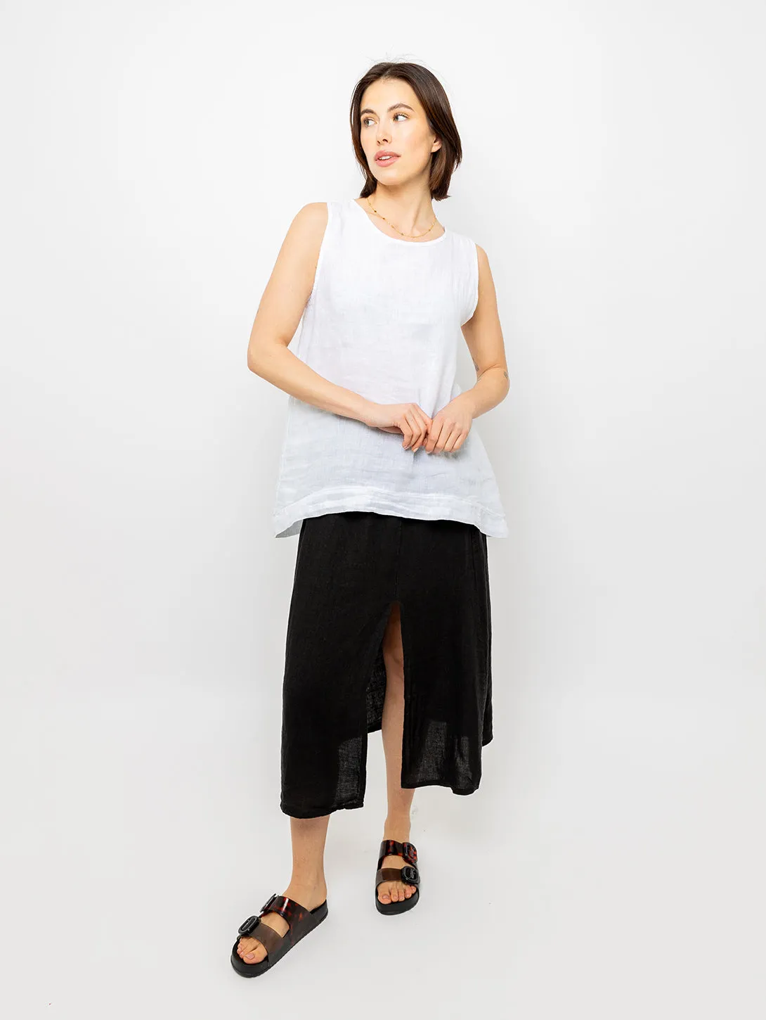 Sleeveless Linen Top - White