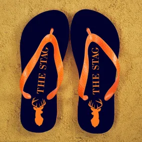 Stag Design Personalised Flip Flops in Blue and Orange