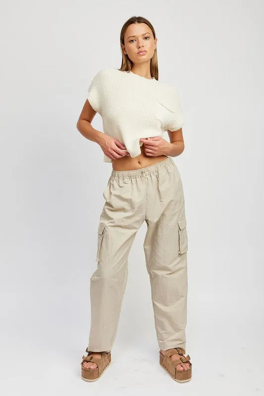 STRAIGHT LEG PANTS WITH ELASTIC WAIST BAND