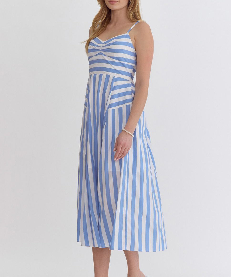 Striped Sleeveless Dress - Light Blue