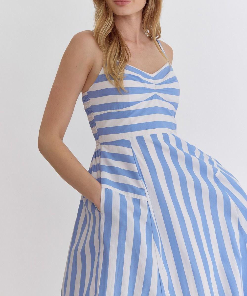 Striped Sleeveless Dress - Light Blue