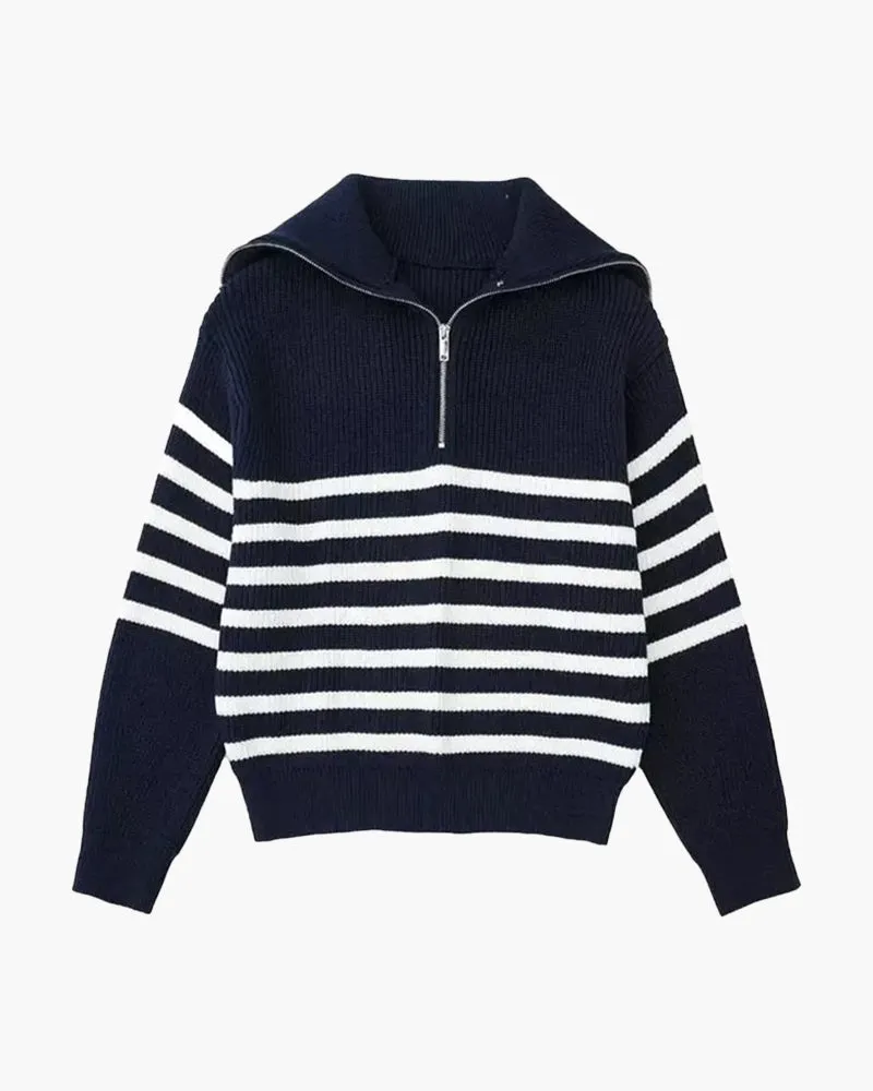 Striped Zip Up Sweater