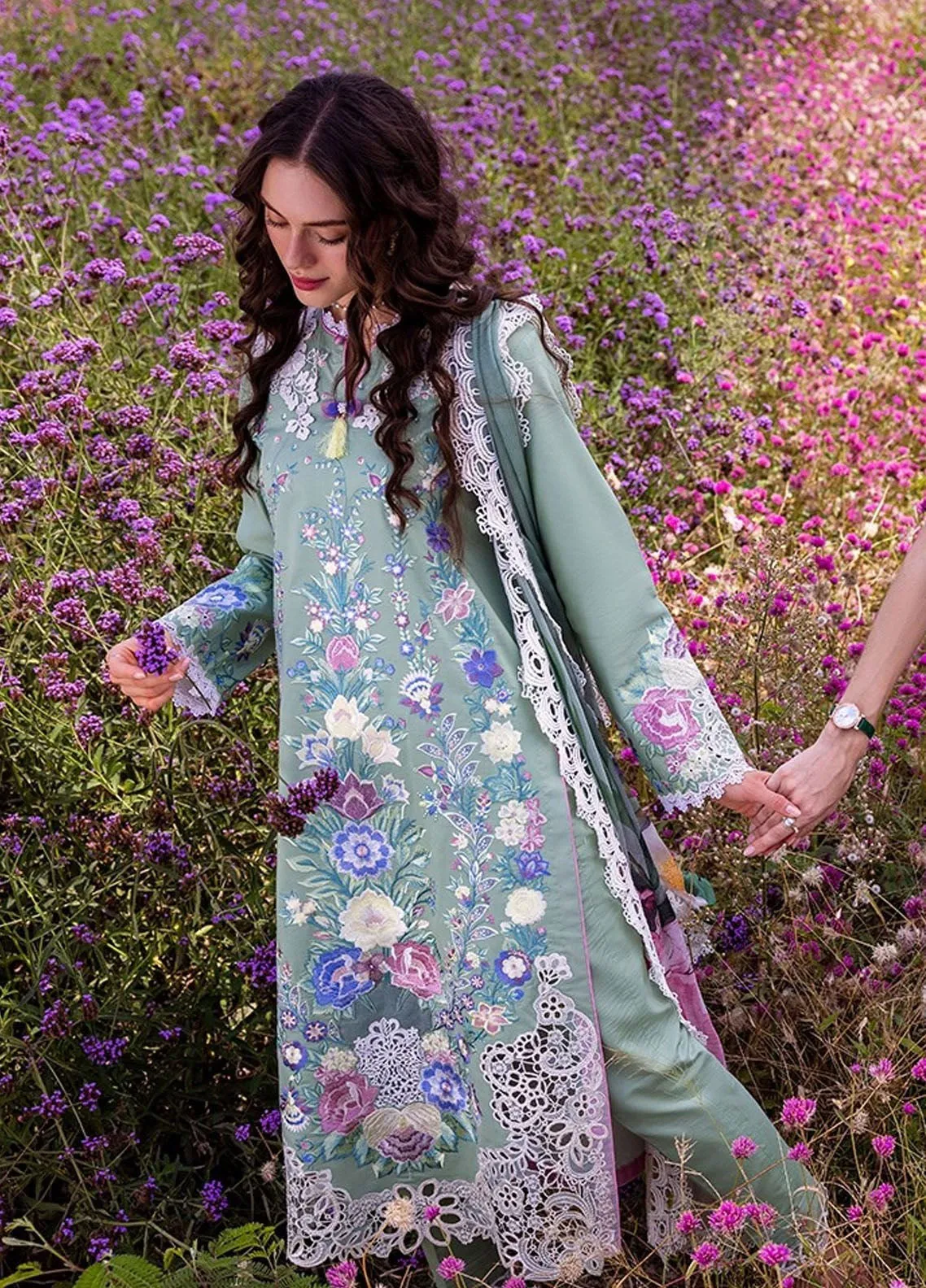 The Secret Garden By Mushq Hemline Spring Embroidered Lawn 3 Piece Unstitched Suit MQ24SGHSL D-2A BRIMSTONE