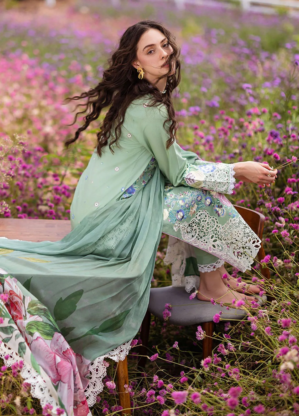 The Secret Garden By Mushq Hemline Spring Embroidered Lawn 3 Piece Unstitched Suit MQ24SGHSL D-2A BRIMSTONE