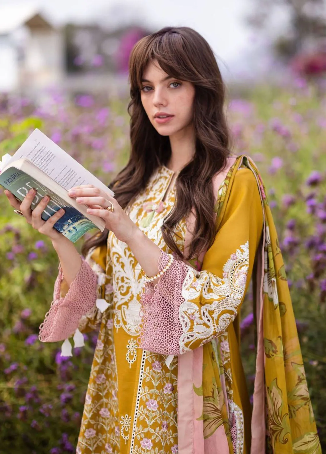 The Secret Garden By Mushq Hemline Spring Embroidered Lawn 3 Piece Unstitched Suit MQ24SGHSL D-4B WHISPERING PETALS