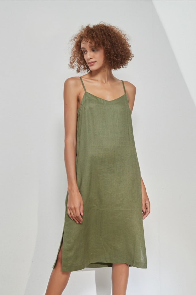 Tirelli - Linen Cami Dress - Forest Green