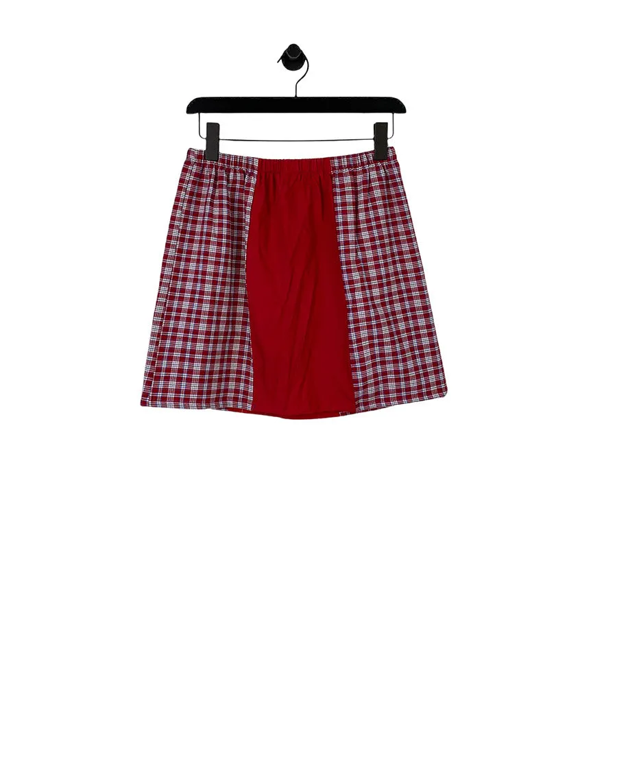 TOMMY CARMINE CHECK MINI GEMMA SKIRT (S/M)