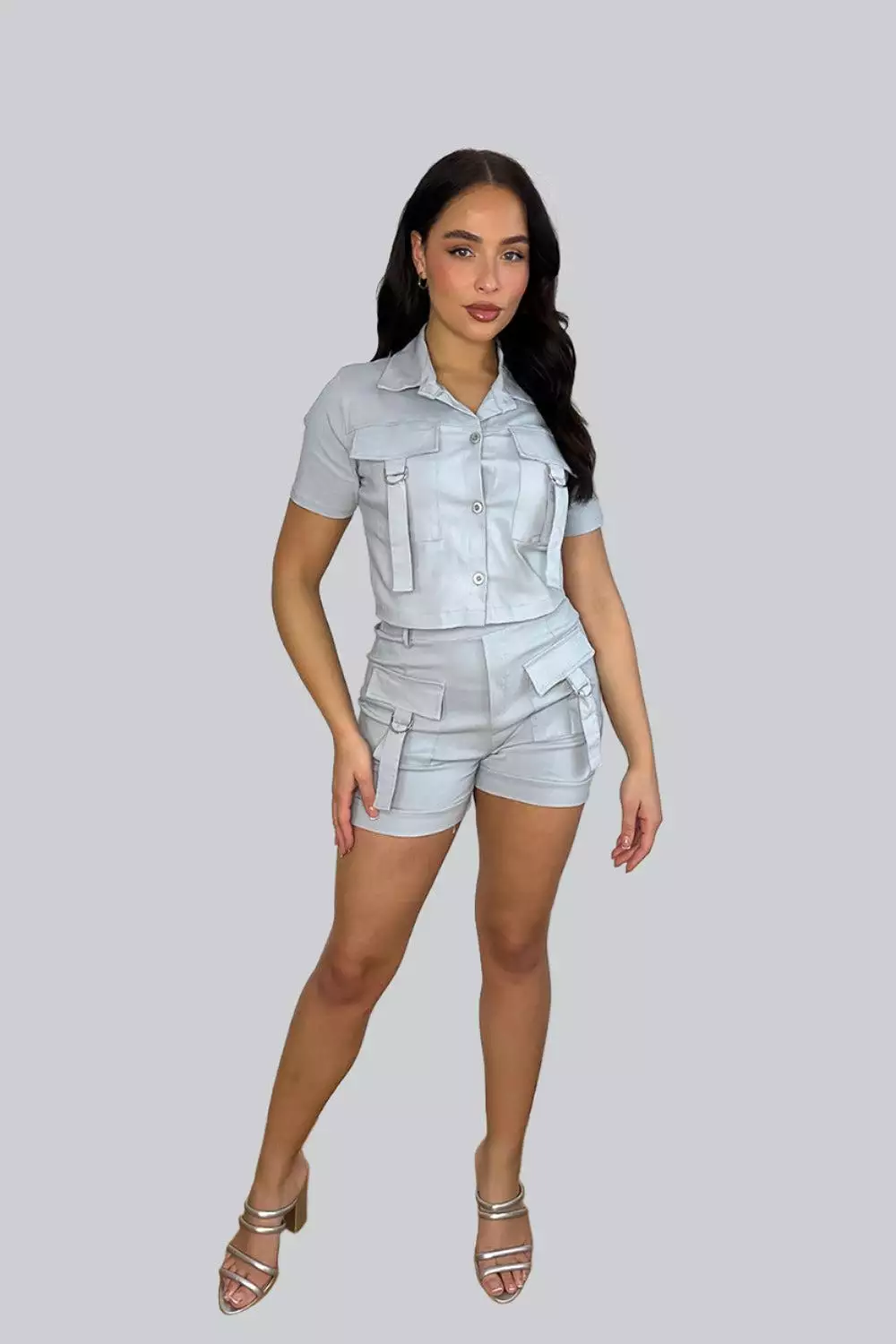 Utility Pockets Crop Top And Shorts Set