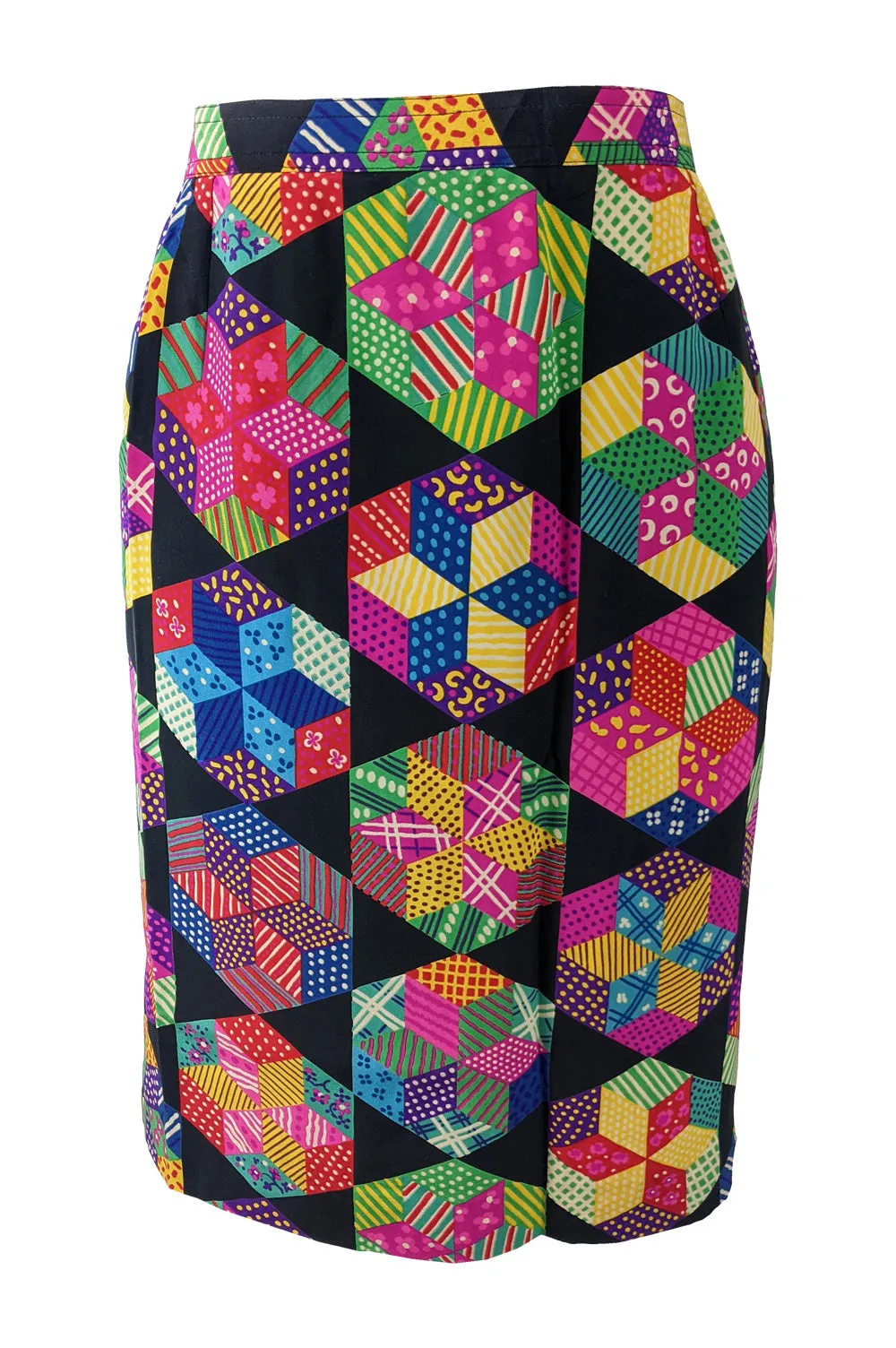 Valentino Vintage Multicoloured Silk Patchwork Print Skirt, 1980s