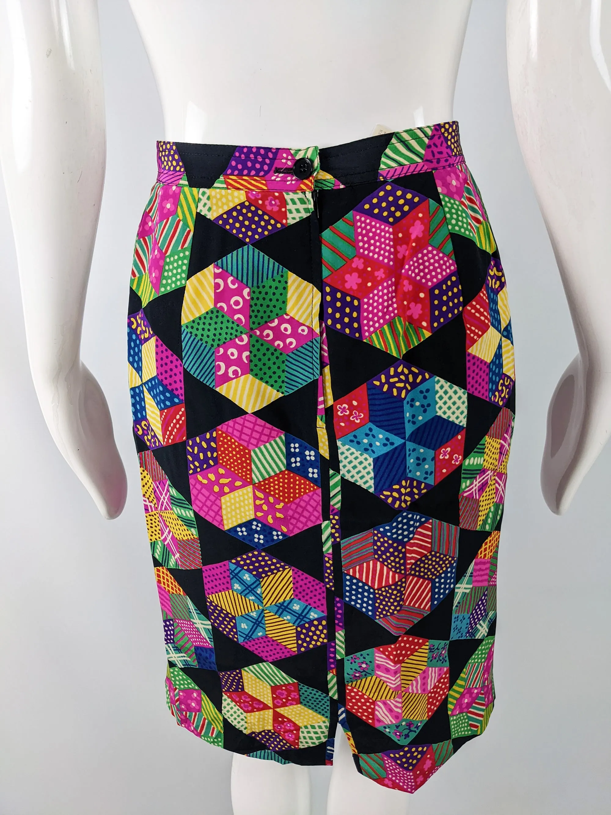 Valentino Vintage Multicoloured Silk Patchwork Print Skirt, 1980s