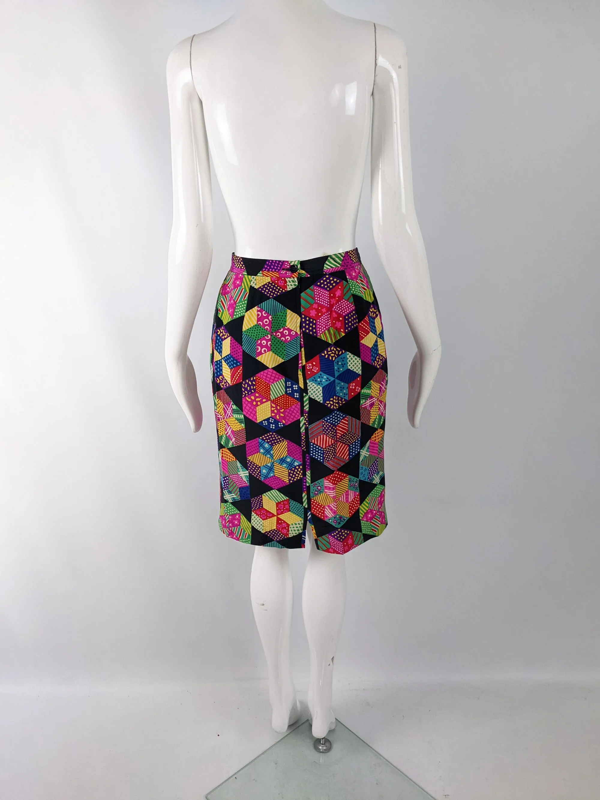 Valentino Vintage Multicoloured Silk Patchwork Print Skirt, 1980s