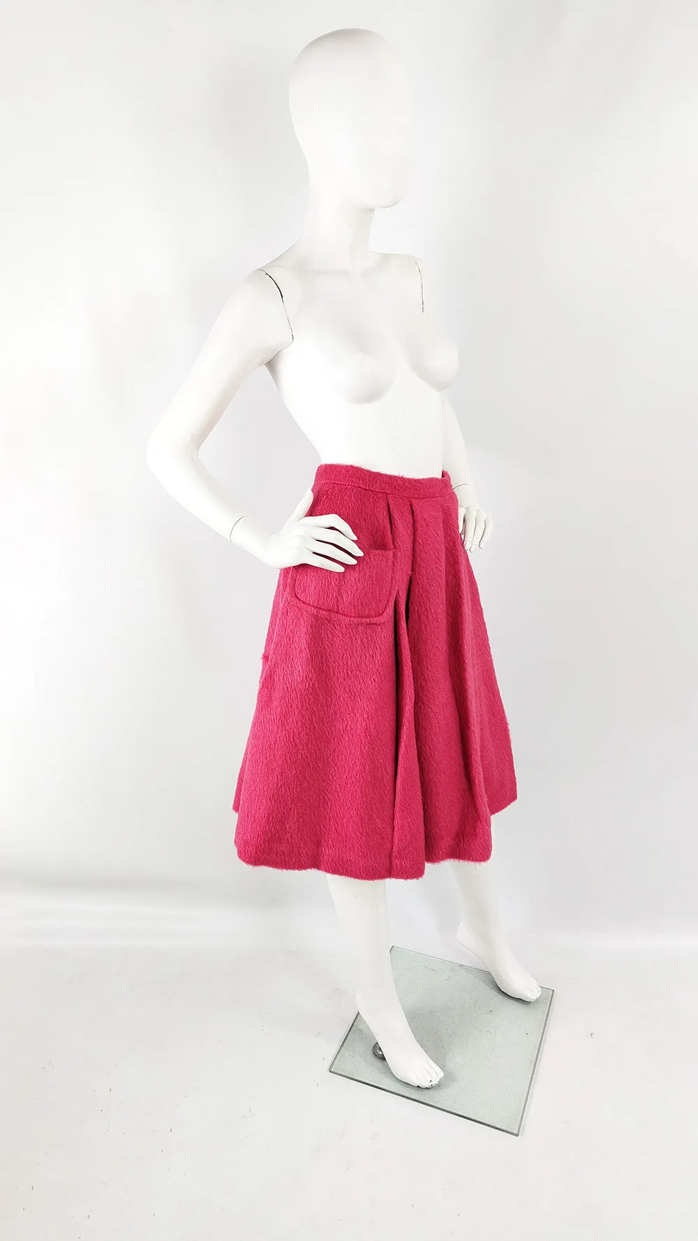 Vintage 60s Furry Raspberry Pink Wool A Line Skirt, 1960s