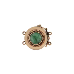 Vintage Moss-in-Snow Jade 14K Gold Round Push Clasp