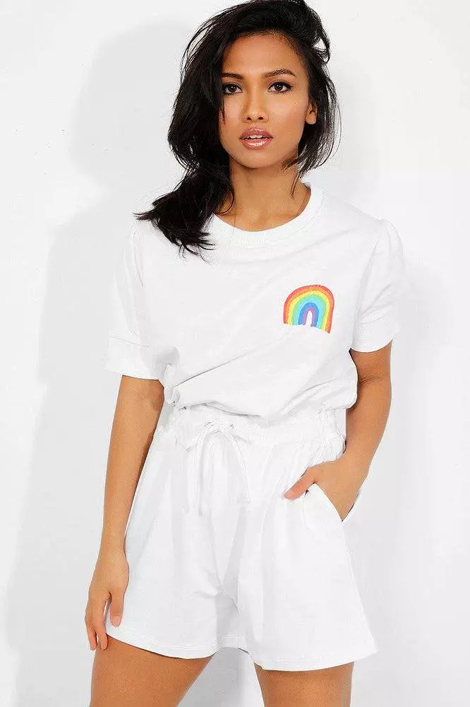 White Rainbow Print T-Shirt And Shorts Set