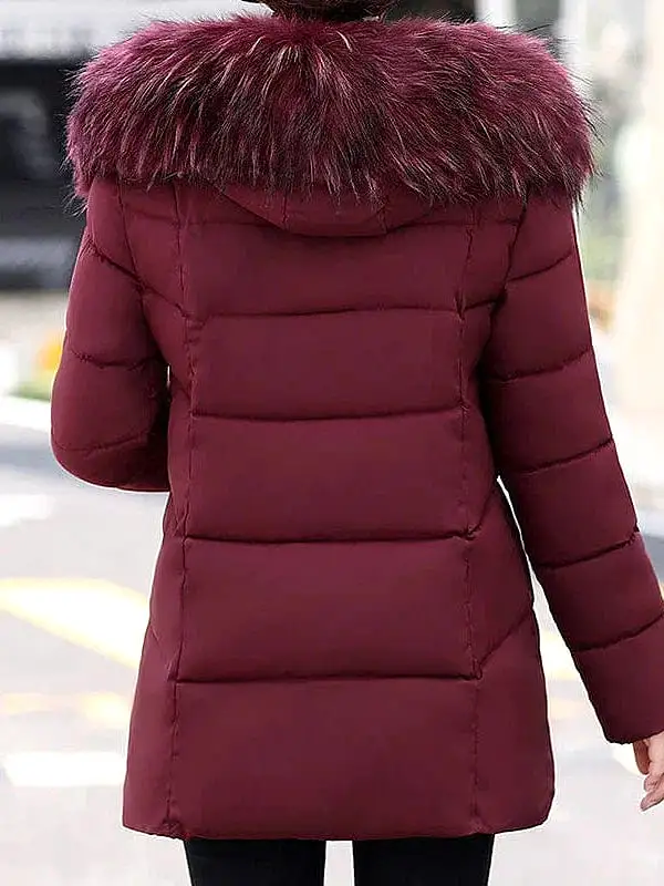 Women's Plus Size Fur-Trimmed Hoodie Coat for Fall and Winter with Stylish Fur Trim